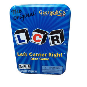 LCR Left Center Right Dice Game Blue Tin Can Travel Size Complete Man Cave